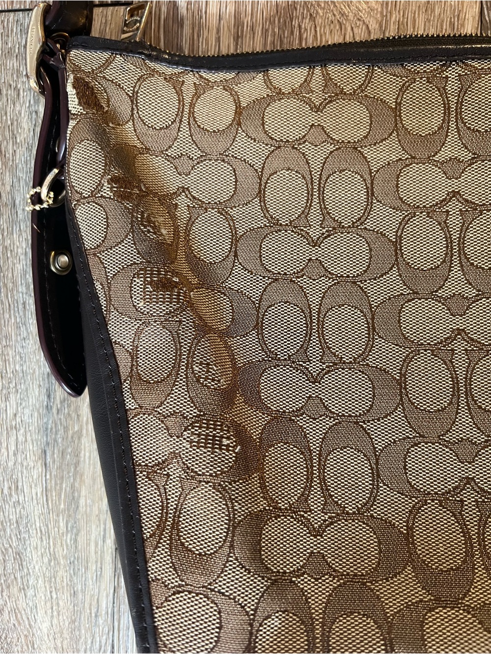 Coach Brown Signature Canvas Shoulder Bag with Dark Trim - Picture 8 of 12
